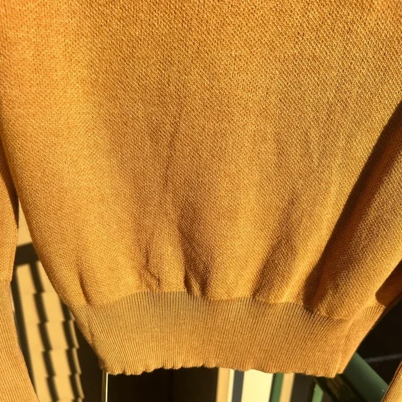 🆕 AZI New York Mustard Gold Chain-Neck Puff Sleeve 100% Cotton Sweater Size S - Picture 12 of 16